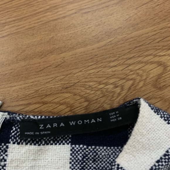 Zara Navy/Cream Gingham Linen Top Sz. M - Picture 3 of 4